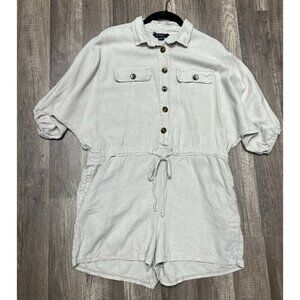AE Studio Linen Blend Romper Small Beige Utility Safari Outdoor Made In Italy